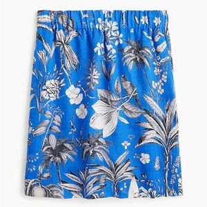 NWOT J. Crew Pull-on Skirt in Ratti Tropical Toile Linen Lined Blue/Black